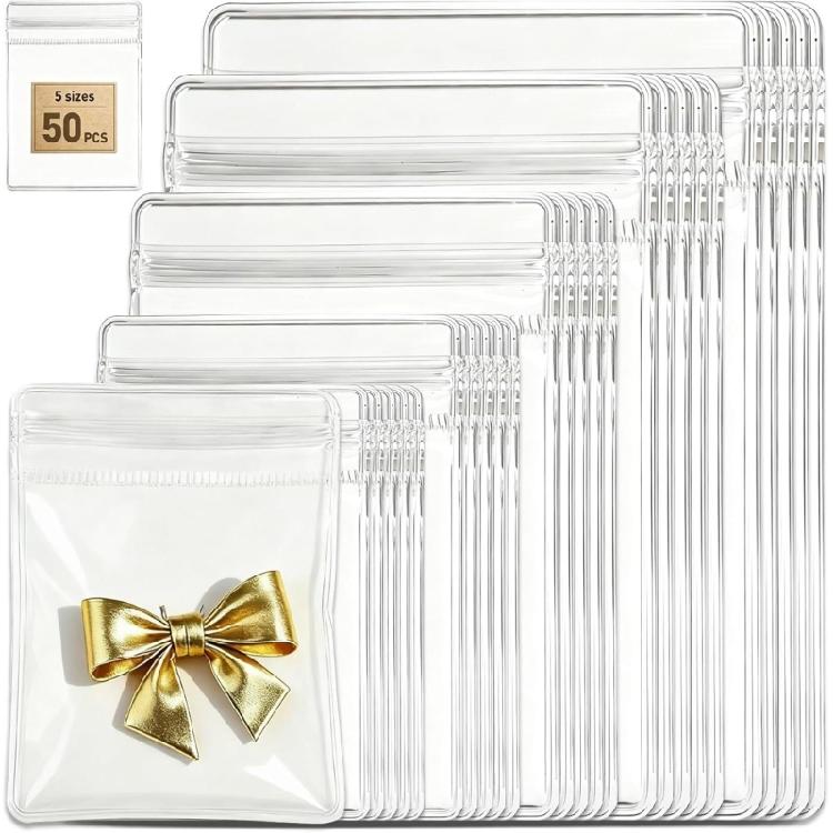 Tear Proof Jewelry Storage Bags 50 Pack PVC Bags Waterproof Designs Rustproof for Bracelet Necklace Organization
