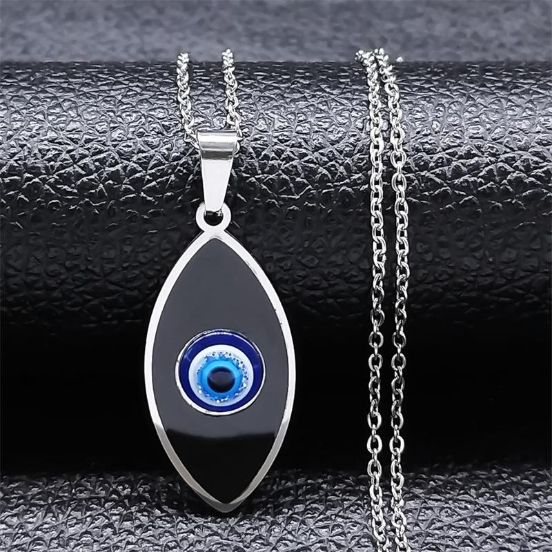 Turkish Evil Eye Necklace Stainless Steel Silver Color Blue Lucky Eyes Water Drop Necklaces Jewelry Collier Femme N8366S01