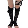 Japanische Spitze Beinärmel mit verstellbaren Bändern für Damen Durchsichtige Netz-Oberschenkel-Beinwärmer Lange fußlose Socken