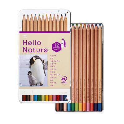 Tombow Colorido 12 Cores Design para Alunos do Ensino Fundamental para 6 Anos de Lápis Hello Nature Emperor, (Eixo Hexagonal), (Uso Simples), Pinguim,