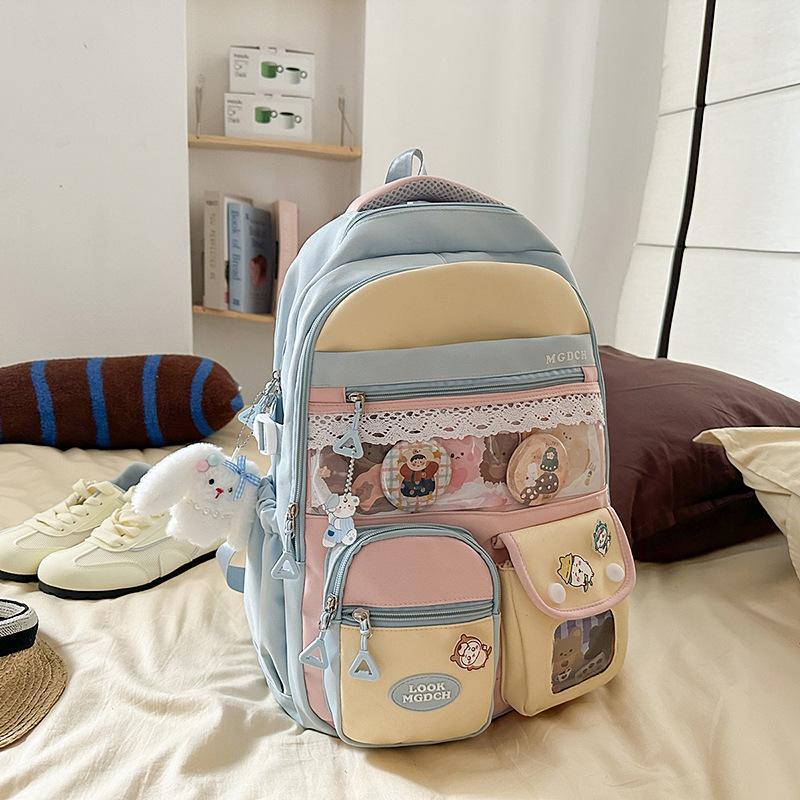 College Style Color Matching Schoolbag Female College Student Korean Version Cute Travelbackpack Lightweight Junior High School Student Class Backpack