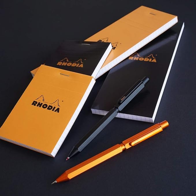 Rhodia Pen Ballpoint Pen with Two Colors and and Mechanical Aluminum Body with Hairline Rotary Includes RHODIA 11 Block Rhodia Multi-Function "Script