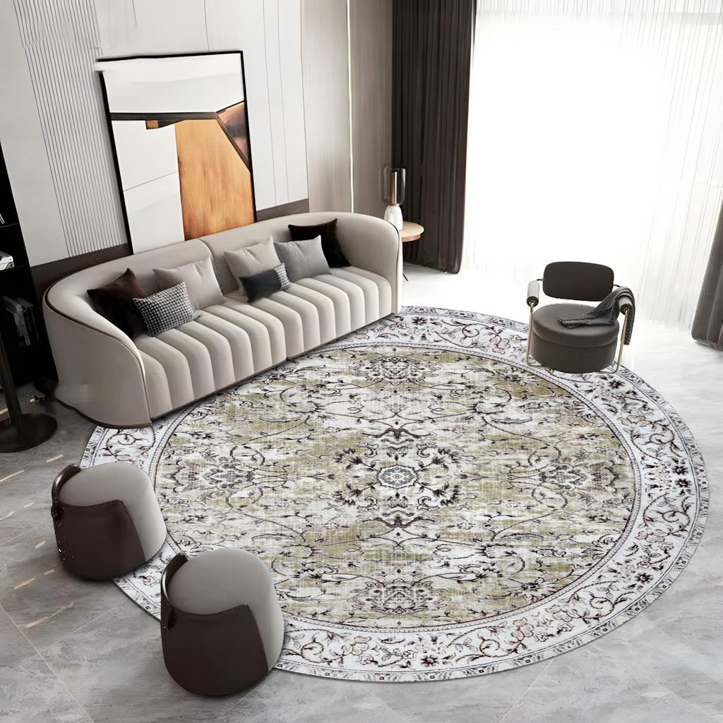 Luxury Floral Round Area Rug Vintage Bohemian Style for Living Room Bedroom Decor Soft Non-Slip Carpet