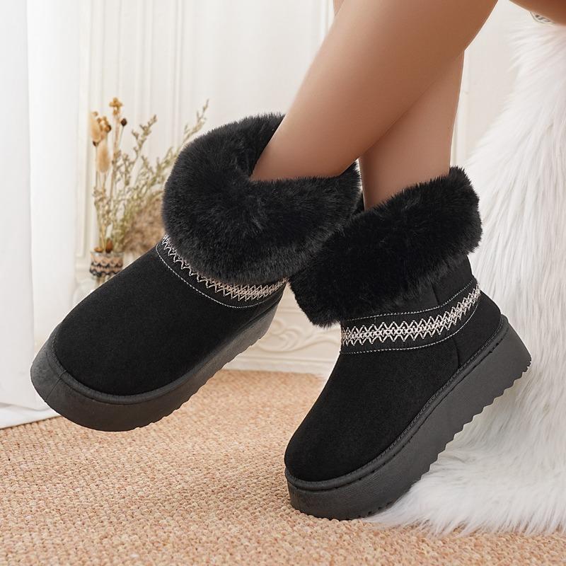 New Winter Fleece Short Cotton Boots 2025 Round Toe Sleeve Warm Platform Heightening Snow Boots