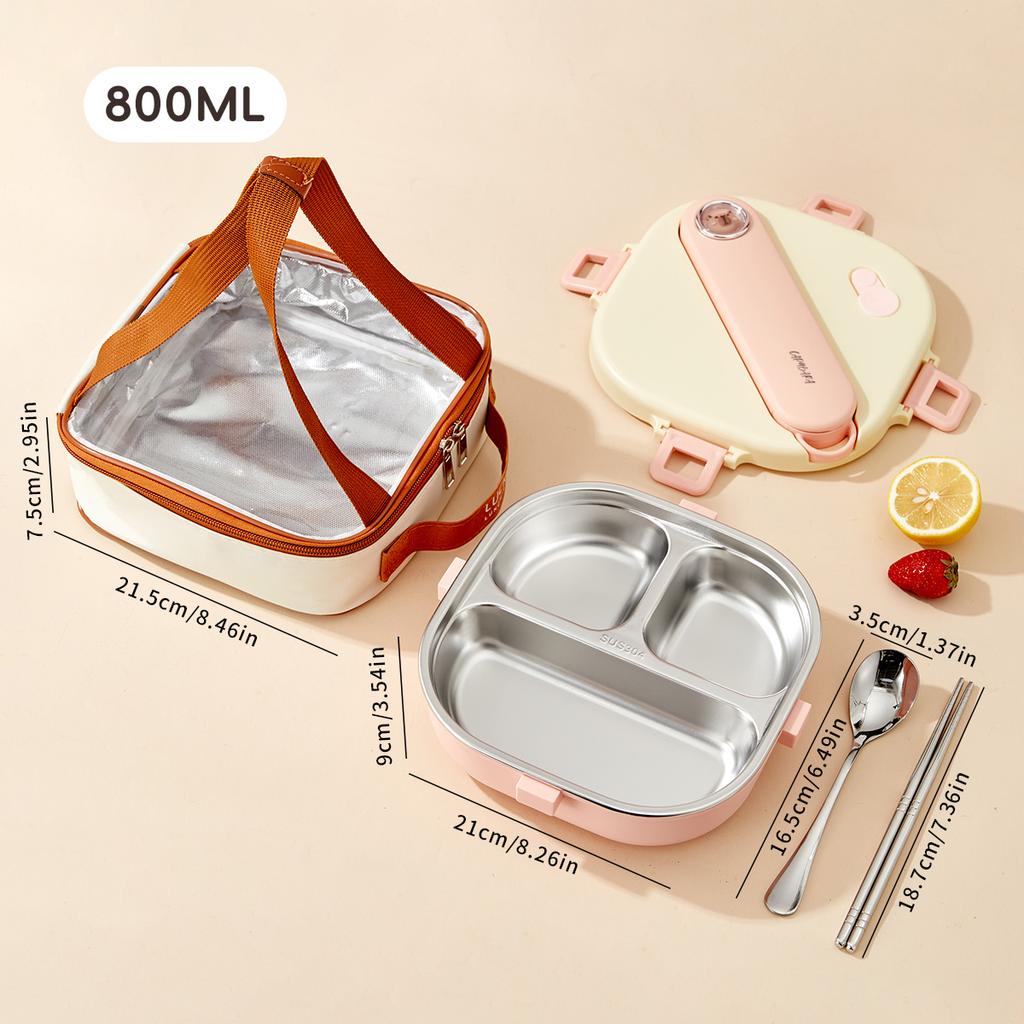3/4 Grids 304 Stainless Steel Square Lunch Box With Cutlery Portable Leak Proof Picnic Bento Box Microwave Safe Food Container