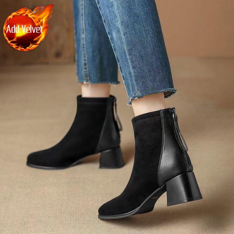 Fashion Women's Ankle Boots Combat Booties Punk Style Female Short Shoes Suede Sexy Black New Rock Winter 2024 Boot Chic and Elegant Pu