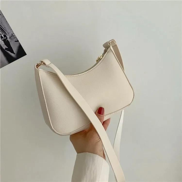 Retro Solid Color PU Leather Shoulder Underarm Bag Women's Fashion Handbags Casual Hobos Purses and Handbag Ladies Hand Bags