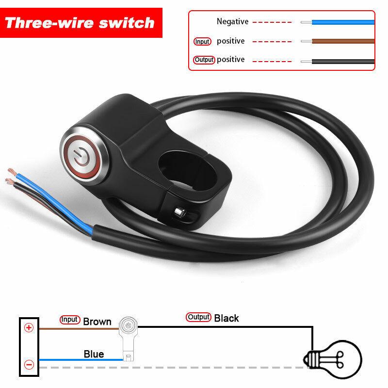 22mm 7/8in Motorcycle Handlebar Headlight Switch with Red/Blue LED Light Fog Spot Light Momentary Button Switch Waterproof