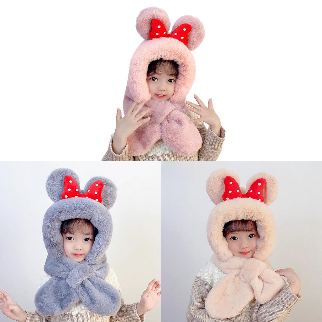 Kids Winter Plush Hat With Scarf Integrated For Outdoor Snow Sports