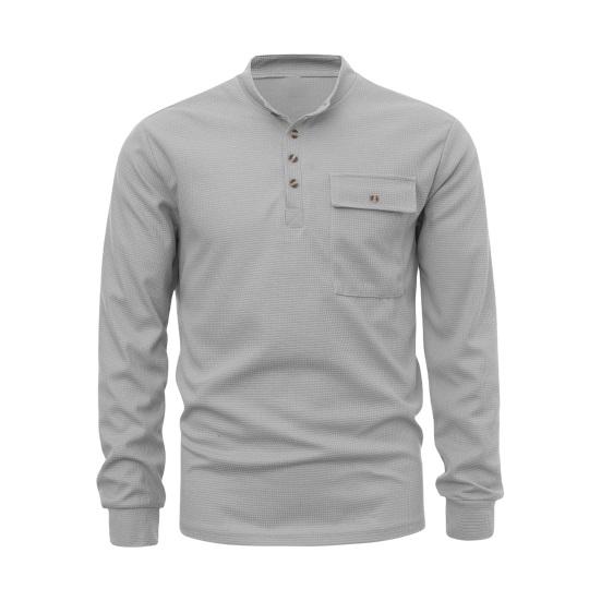

Осенне-весенняя мужская рубашка с круглым вырезом, застегивающимся нагрудным карманом, эластичными манжетами, утолщенной сплошной фактурой M серый