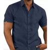 Sommer Revers Einfarbig Kurzarm Button Up Männer Leinen Hemd Plus Größe männer Tops