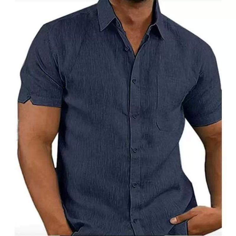 Sommer Revers Einfarbig Kurzarm Button Up Männer Leinen Hemd Plus Größe männer Tops