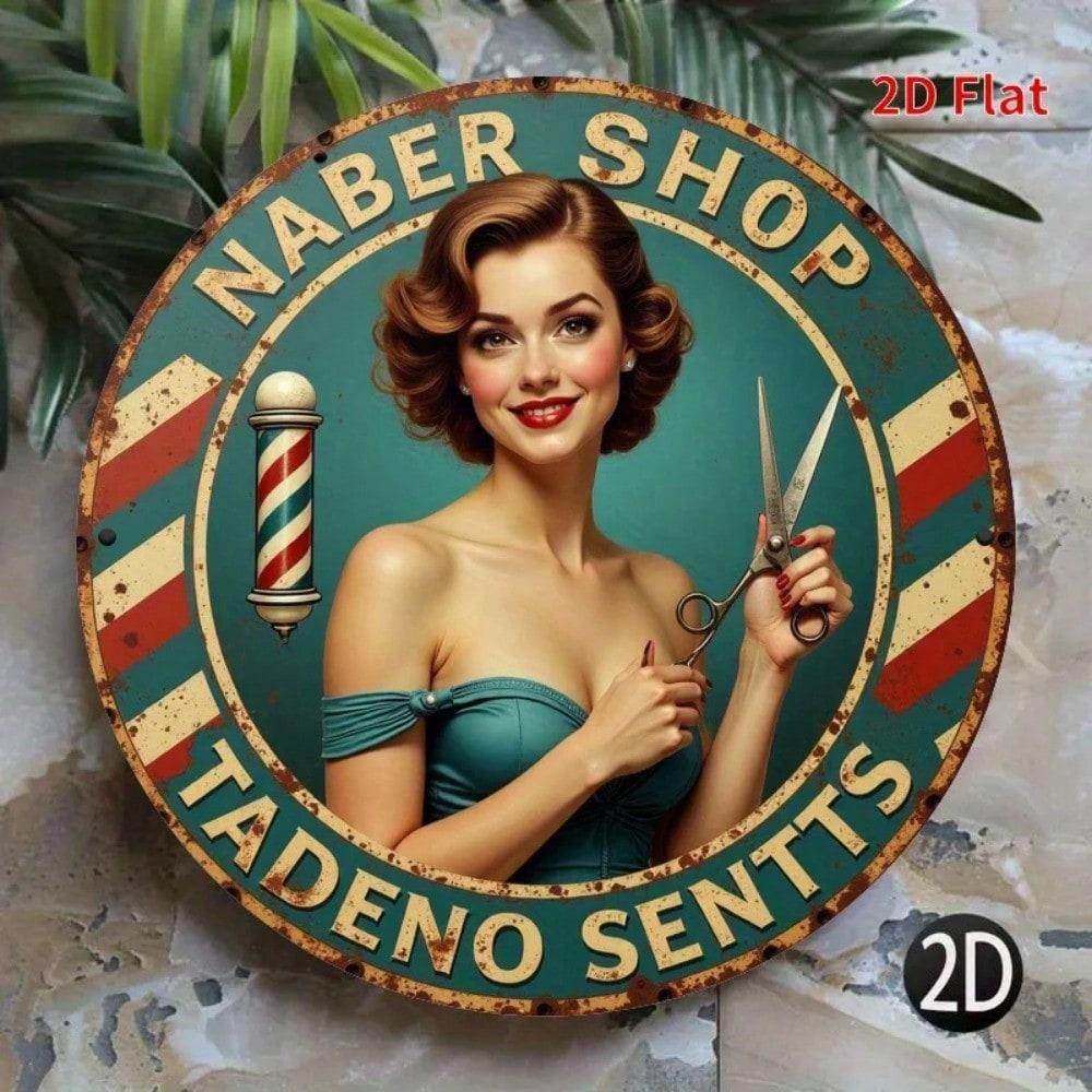 Round Retro Barbershop Metal Wall Art Sign, Vintage Decor for Home Bedroom Garden, Durable Metal Material Easy Installation