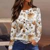 Women's Fashion Casual Slit Hem Round Neck Long Sleeve Loose  Printed T-Shirt Ladies Top