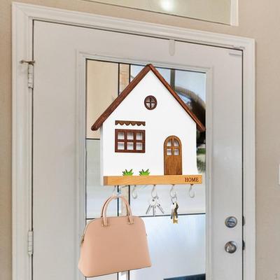 Wooden Key Holder Coat Hanger 5 Hooks Porch Sturdy Wall Mounted Office Home Entryway Hallway Indoor