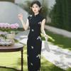 Embroidery black sleeveless national style new Chinese style Suzhou long cheongsam improved young 1011 new women's high sense