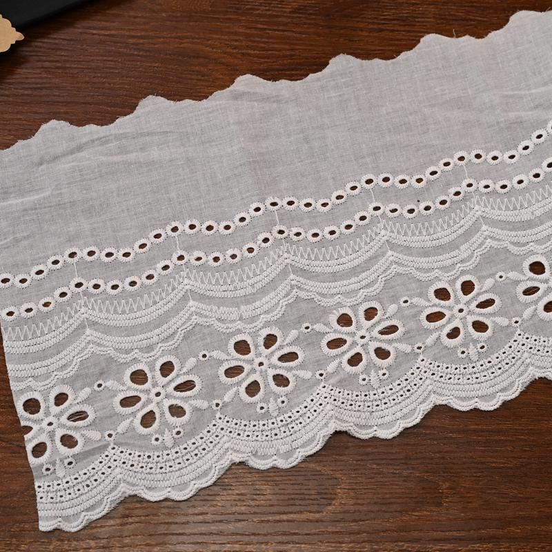 Wide White Embroidered Cotton Lace Trim for DIY Clothing & Crafts