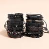 Vintage Handmade Woven Braided Leather Punk Style Charm Bracelet 12 Pcs/Set Adjustable Length Engraved Logo Alloy Men