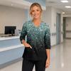 Bata Médica de Mujer con Escote en V, Mangas Tres Cuartos, Aberturas Laterales y Bolsillo Frontal, Estampado Floral, Ajuste Cómodo, Uniforme de Enfermera