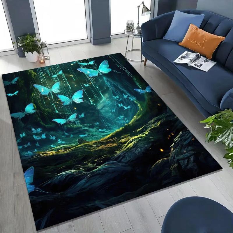 Coloful Dream Butterfly Flower Cartoon Rug for Bedroom Living Room Sofa Home Doormat Decor,Large Kids Play Non-slip Floor Mat