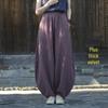 Women's Retro Ramie Sand-Washed Distressed Loose Lantern Pants for Meditation and Tai Chi