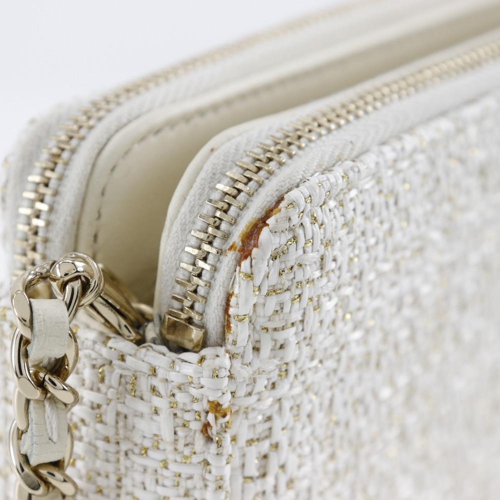 Chanel Deauville ChainShoulder Shoulder Bag A84415 2-way Clutch White Tweed Women Used
