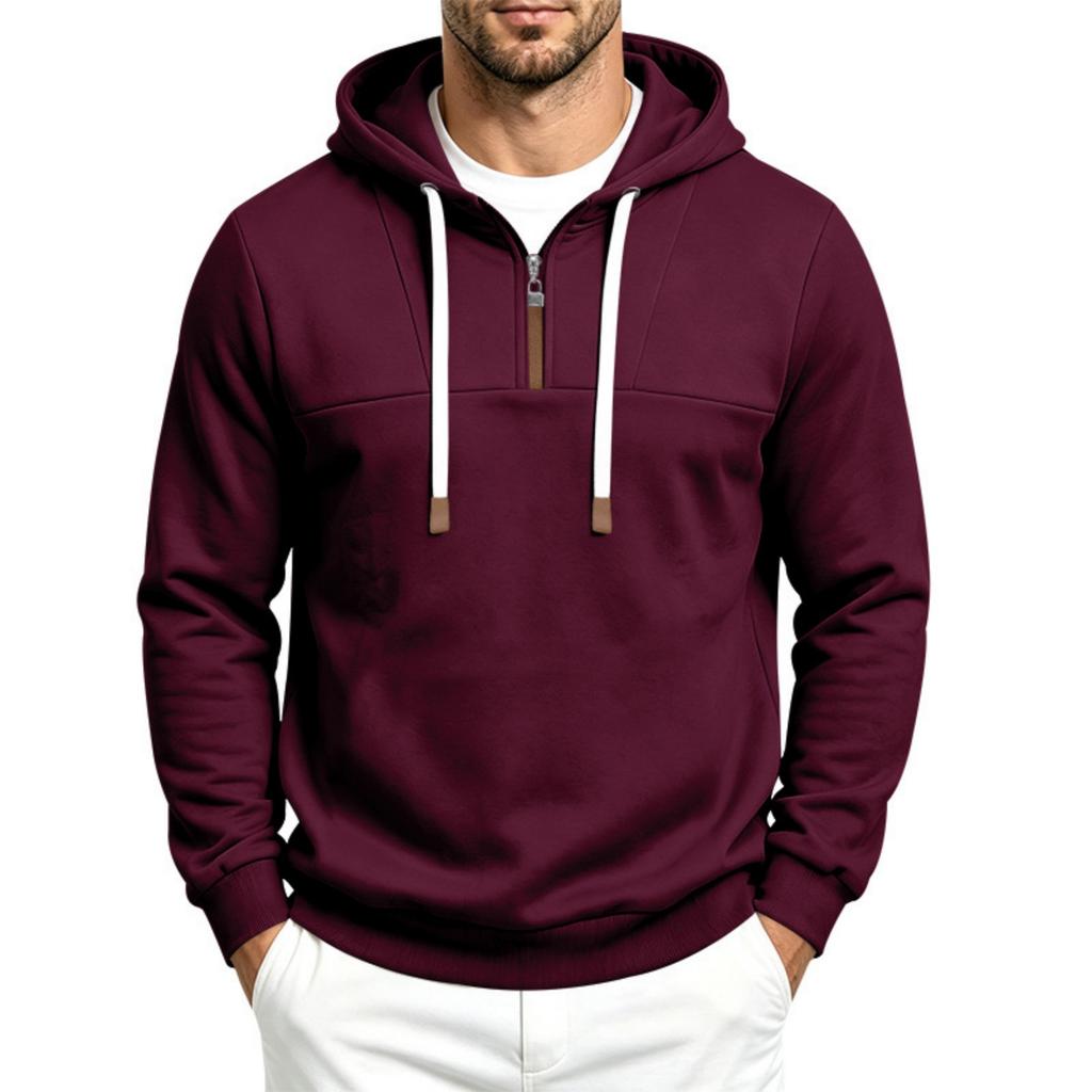 Men's Lined Half Zip Hoodie Colorblock Loose Fit Hooded Sweatshirt