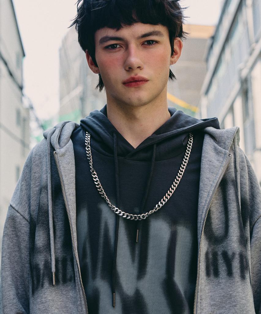 Annoyed Astuff Lettering Zip-Up Hoodie Lq6Tu146_Melange Grey