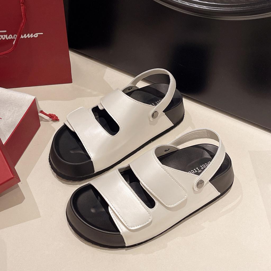 Yazlık yeni plaj Roma ayakkabıları retro cırt cırtlı kelimeli muffin tabanlı Birkenstocks sandaletler