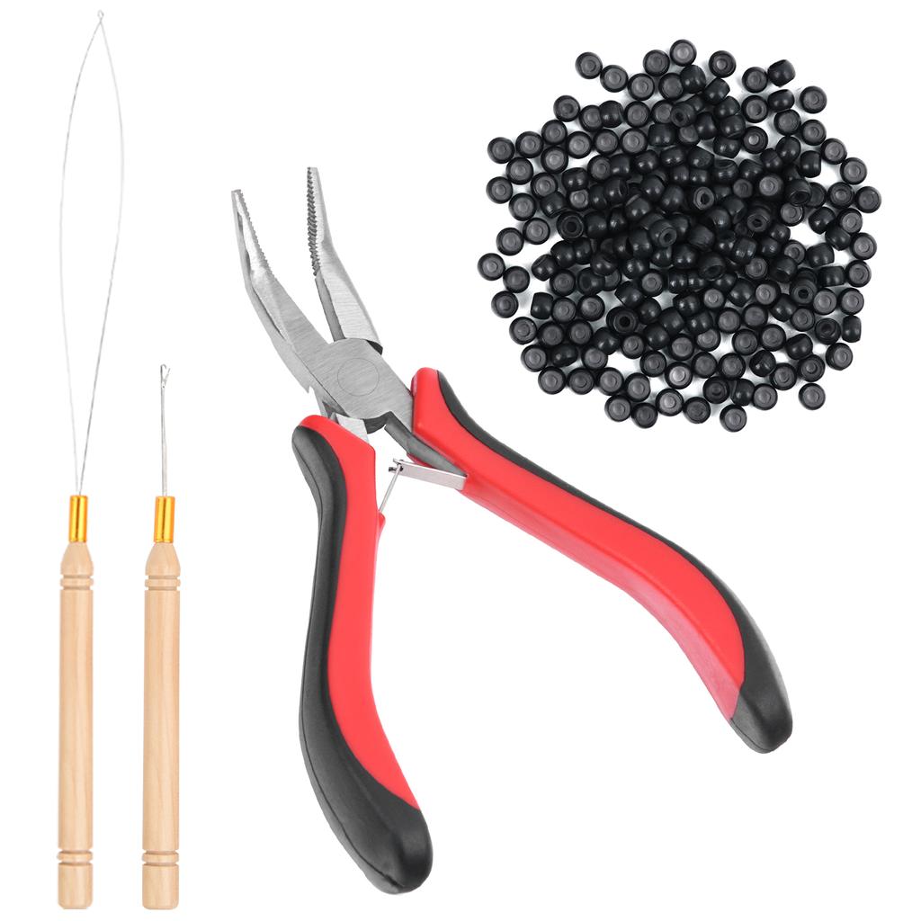 Haarverlängerungs-Werkzeugset Zange & Ziehnadel & Ringnadel & 200 Stück Nano-Silikonringe Ein Set für Frisuren