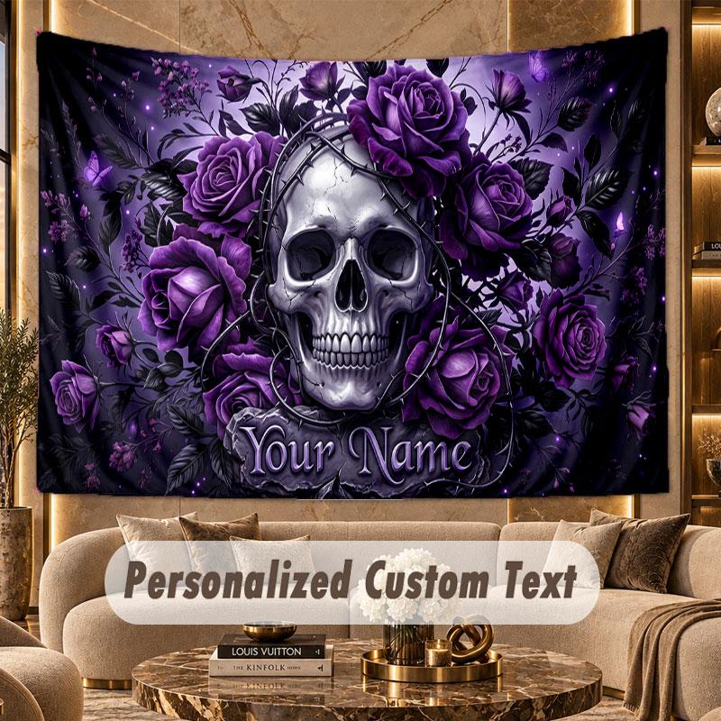 Skull Gothic (266) Theme Wall Tapestry Customized With Name Text Personalized Hanging Tapestry For Bedroom Living Room Decor