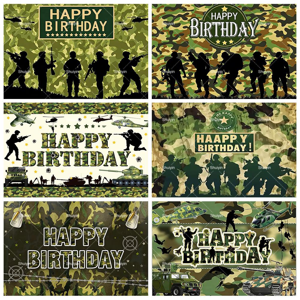 Sfondo Compleanno Camouflage Soldato Pistola Camouflage Esercito Militare Carro Armato Ragazzo Decorazioni Compleanno Articoli per Feste Accessori Fotografici Regali