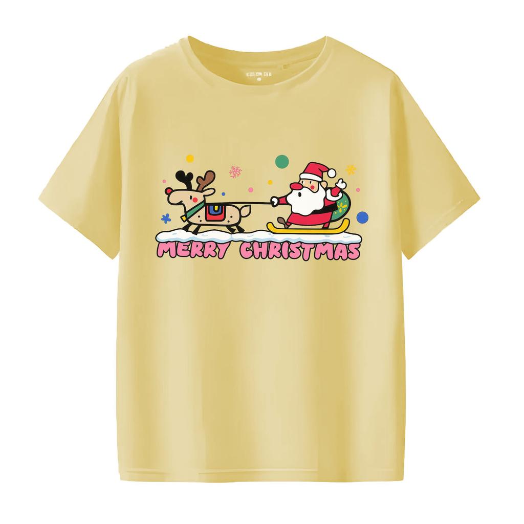Merry Christmas Santa Claus Elk cartoon print Tshirt short sleeved round neck versatile Womens Tshirt