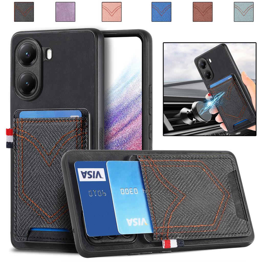 For Xiaomi Poco X7 Pro 5G/Xiaomi Redmi Turbo 4 5G Phone Case Retro Jean Cloth Texture Leather Back Cover with Card Holder