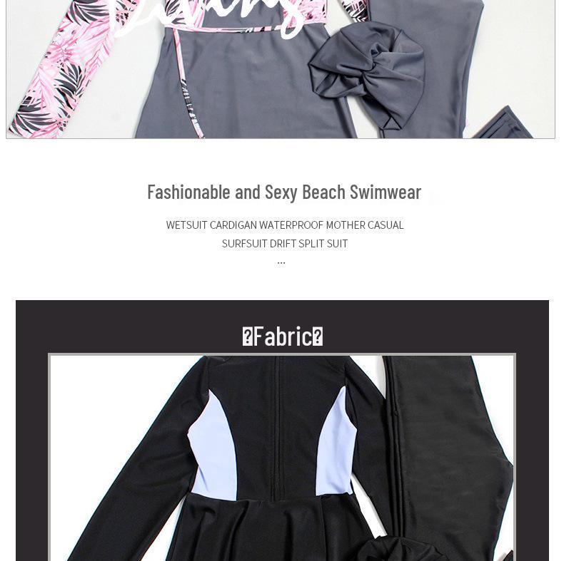 Übergröße Muslimische Damen Sonnenschutz Dreiteiliges Badeanzug-Set mit Langen Ärmeln und Hose