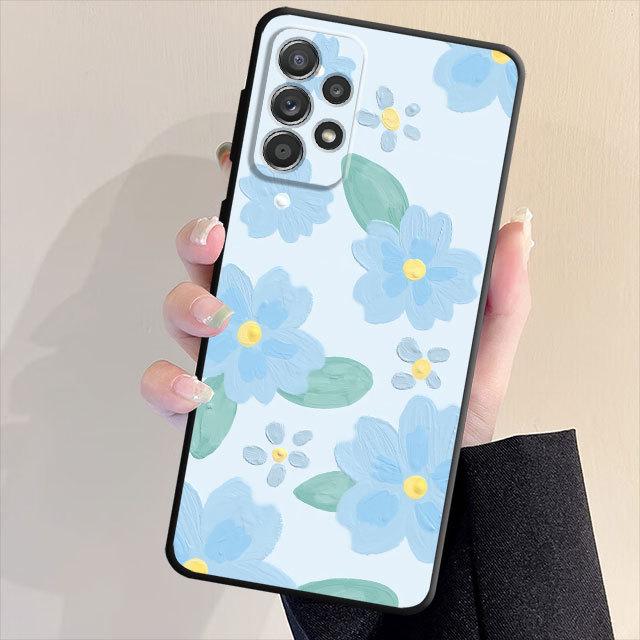 Black Soft Bumper Case For Samsung Galaxy A33 A52 A13 A71 A31 A51 A32 A22 A72 A21s A23 A53 A14 A52s Lovely Flower Cover