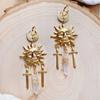 Greek Mythology Gold Color Sun Moon Sword of Athena White Crystal Pendant Dangle Earrings for Women Retro Bohemia Jewelry Gifts