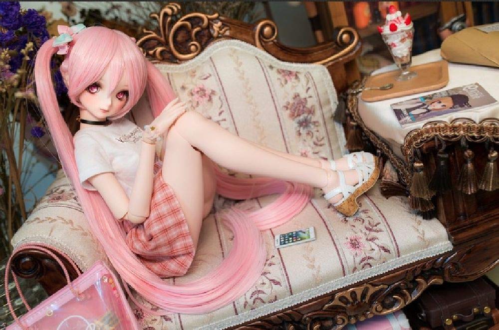 YR EARTH Heat-Resistant Doll Wig, 8-9 Inch, Long Twin Tail Hair, 1/3 Scale, BJD, SD, DD, MDD, S200 (Sakura Pink)