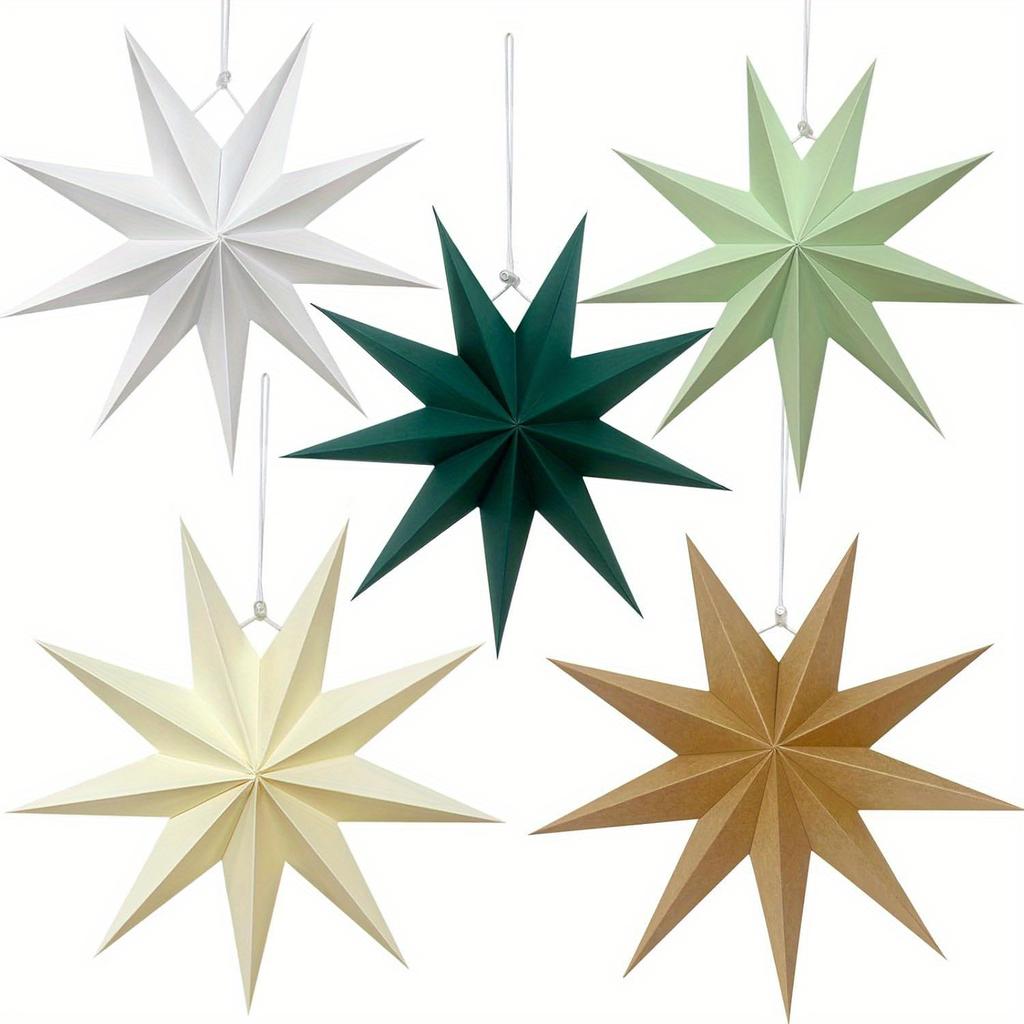 5pcsPaper Star Christmas Hanging Ornaments Xmas Tree Decor Colorful Party Decoration Christmas Eve New Year Room Home Decoration