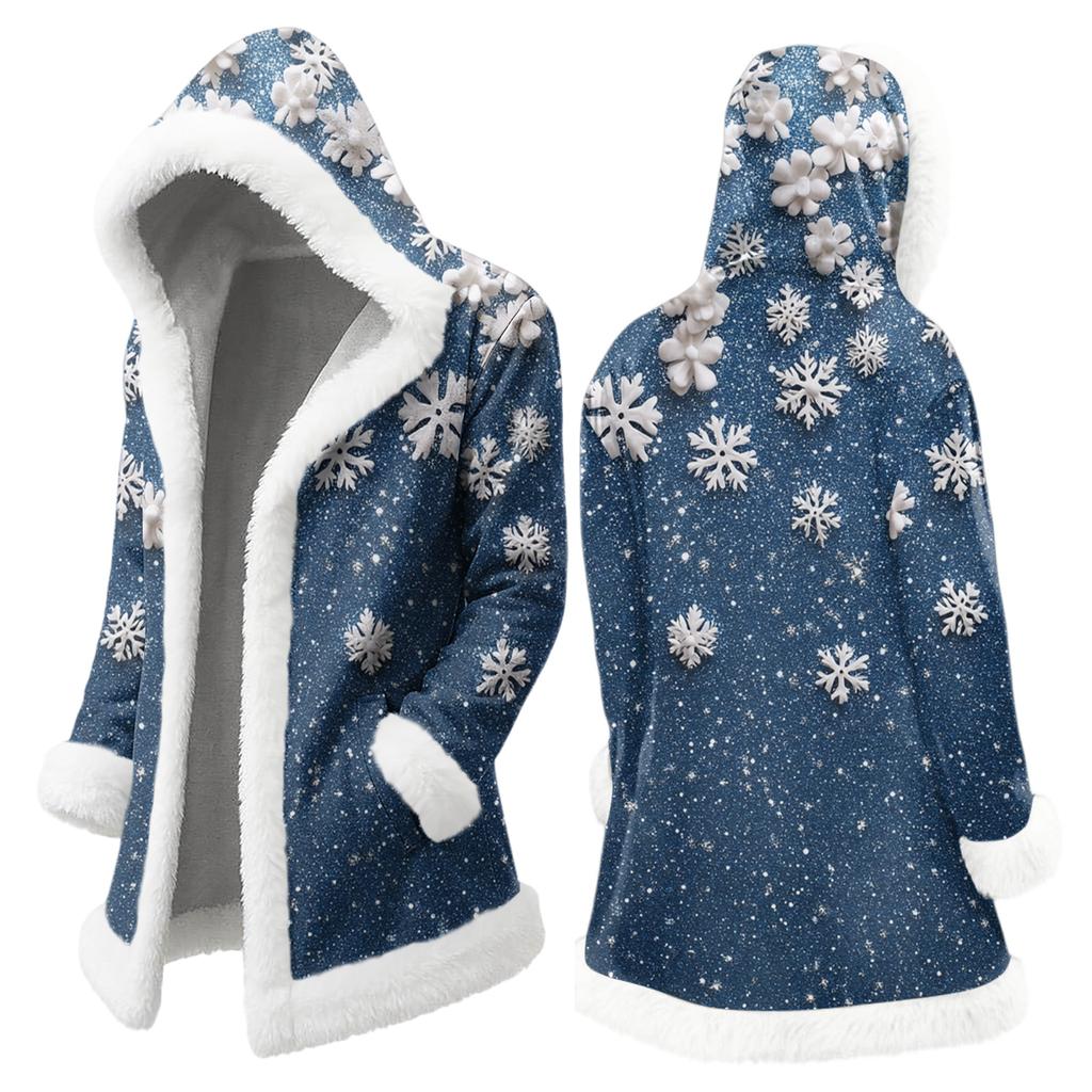 Men's Christmas Long Hooded Cardigan With Pockets Warm Jacket