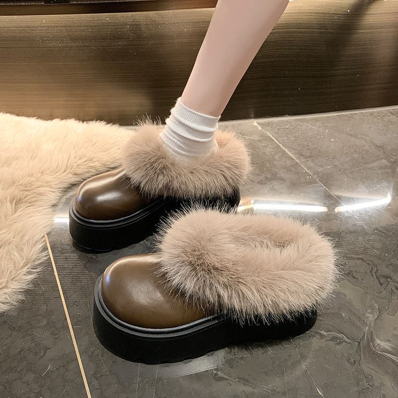 Muller tow thick-soled muffin warm fashion round head women's snow shoes show thin fluff
