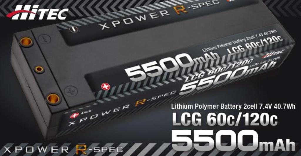 Hitec X-Power R-Spec XPR5500-LCG Li-Po 7.4V 60C120C with T-Type Deans Connectors, High Capacity, High Power, Durable, Slim Design, Low Center of
