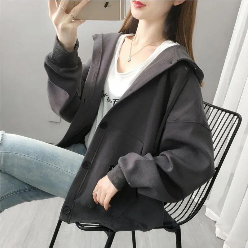 Korean Female Hooded Hoodie Sweatshirts Jacket Women Loose Solid Fashion Versatile Cardigan Sports Jackets Hoodie Top Coat