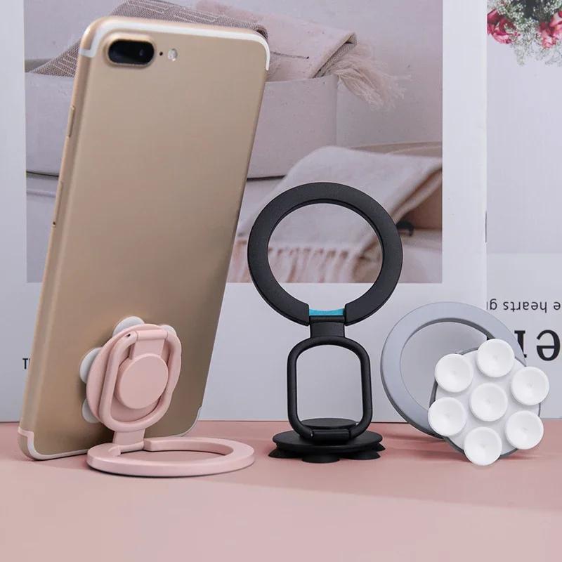 Foldable Mobile Phone Holder Suction Cup Magnetic Phone Stand 360° Rotatable Finger Ring Holders For iPhone 15 16 Xiaomi Samsung