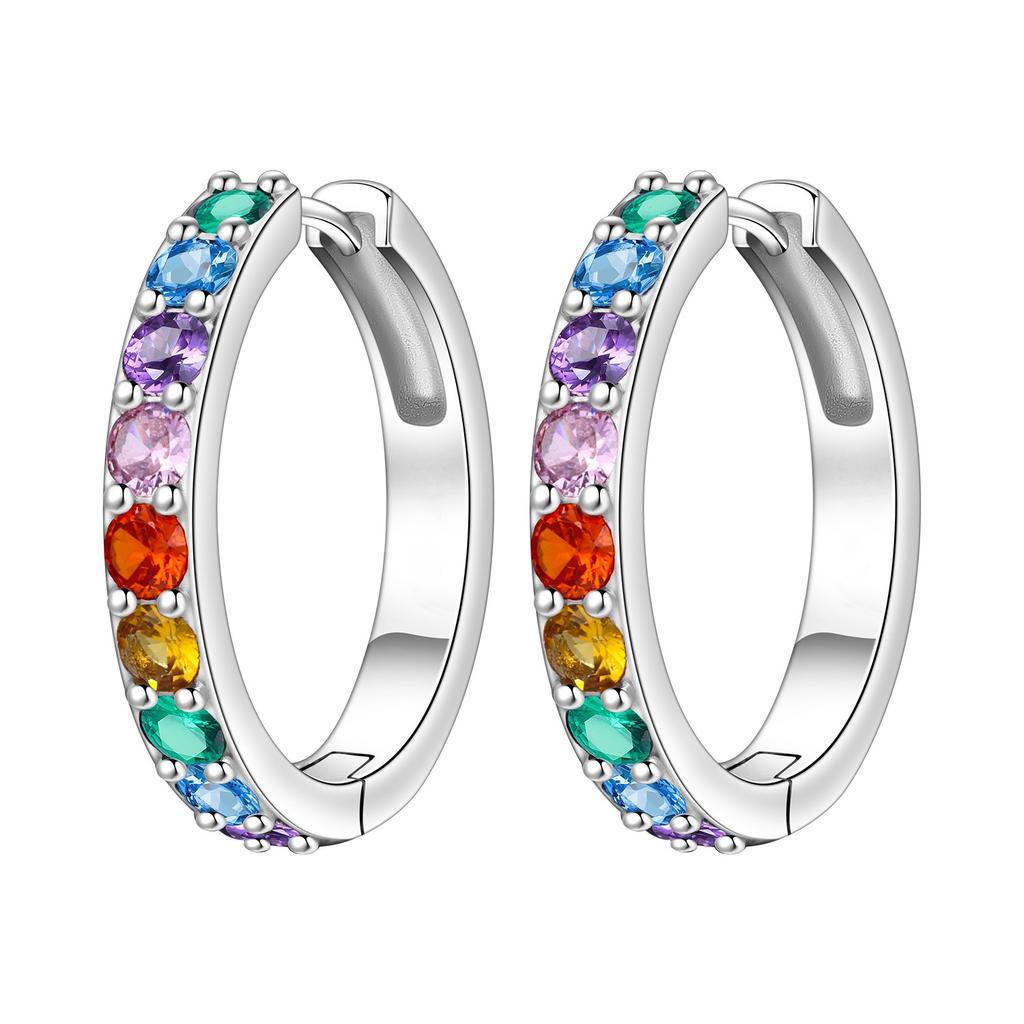 Exquisite Colorful Zircon Hoop Earrings for Women Copper Silver Plated Earrings Jewelry for Wedding Engagement Party