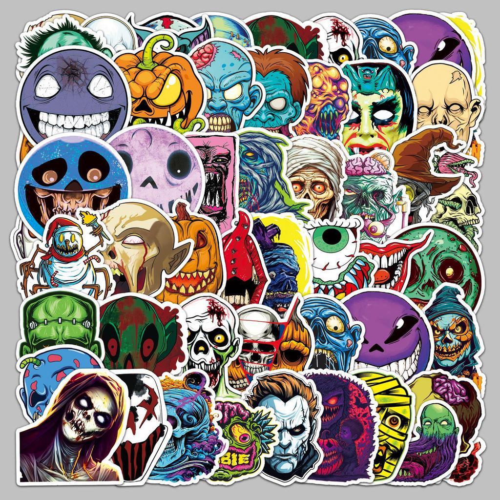 50 Scary Ghost Face Halloween Cartoon Graffiti Stickers - Waterproof Decorations for Suitcase, Laptop, and Phone Cases