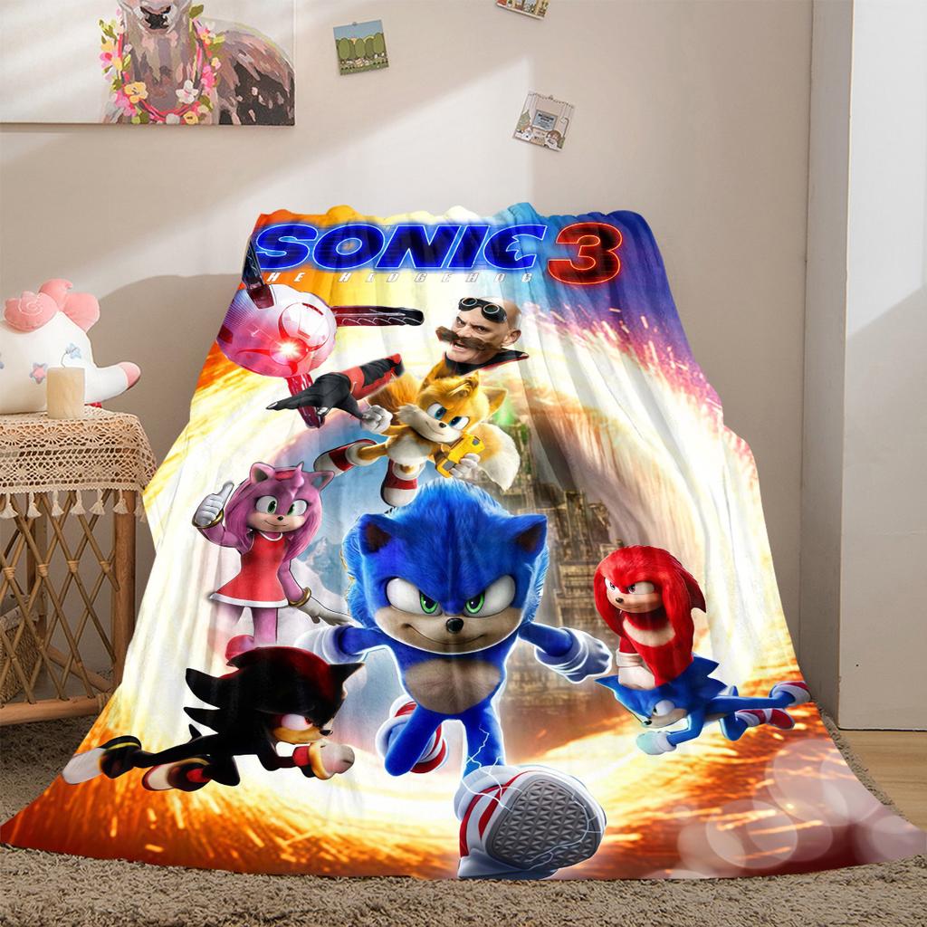 Sonic Cartoon Print Blanket Warm Comfortable Flannel Cover For Bedrooms, Sofas, Beds, Chairs LXRa52