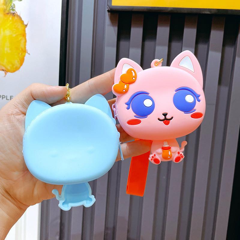 Cute Silicone Mini Coin Purse Adorable Cat Keychain Accessory For Gifts And Parties