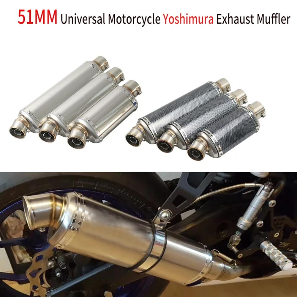 51mm Universal Motorcycle Exhaust Stainless Steel Muffler Escape 310 370 440 Mm Pipe 100cc-1000cc ATV GP Scooter For Fz6 Pcx125
