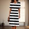 Women's Fashion Graceful Striped Heart Print Summer Spring Short Sleeve O-Neck Casual Dresses
